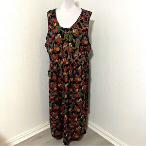 Saddle River Vintage Christmas Ornament Print Black Colorful Maxi Dress Pockets